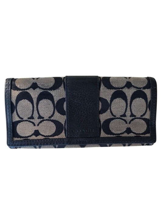 Coach Handbags - Coach Signature Canvas Trifold Wallet Black/Beige